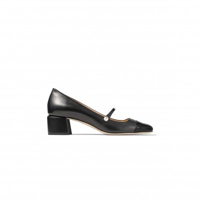 JIMMY CHOO ELISA 45 BLACK NAPPA AND PATENT LEATHER PUMPS ELISA45PTZ